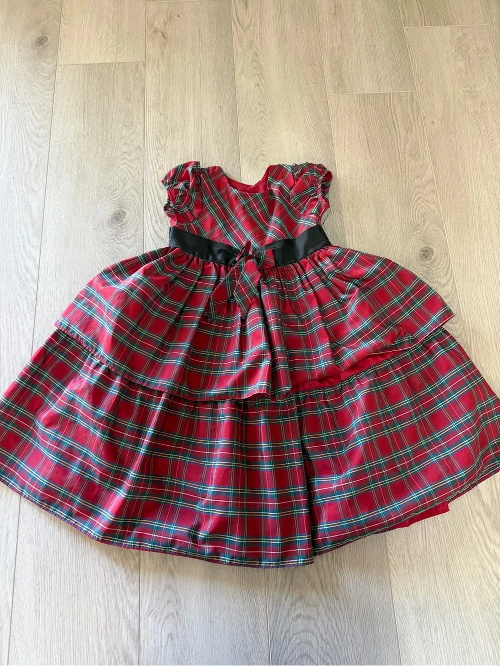 Cherokee Red Plaid Holiday Dress with Black Sash